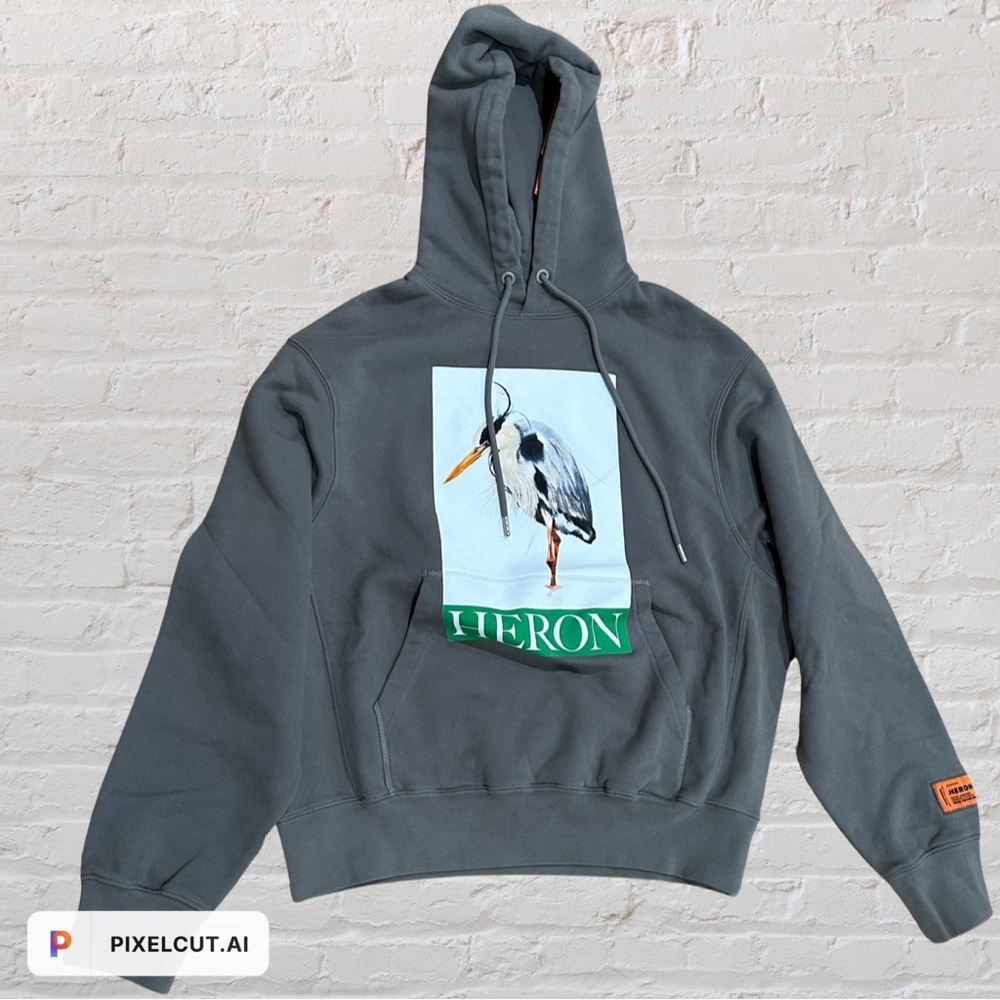 NWT Heron Preston Heron Bird Painted Hoodie Grey/Green